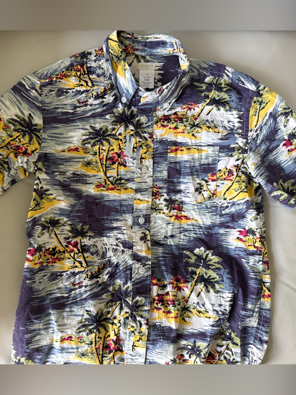 Crewcuts Tropical Button-Down Shirt in Blue, Yellow & White